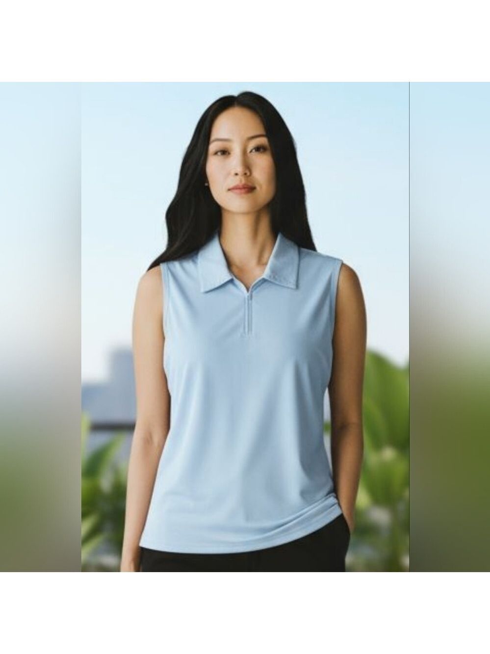 COORUN Light Blue Sleeveless Polo Top Large #TK55